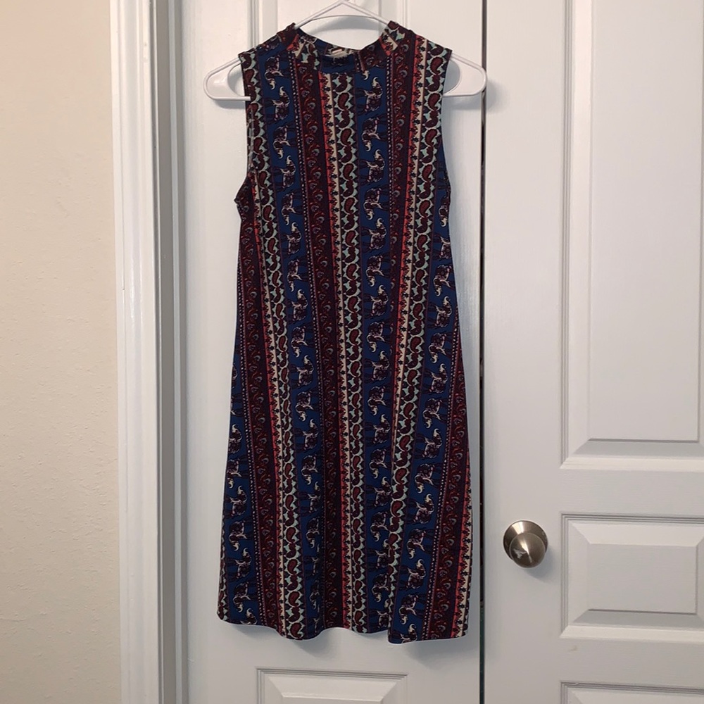 Pink Rose Patterned Sleeveless A-Line Dress